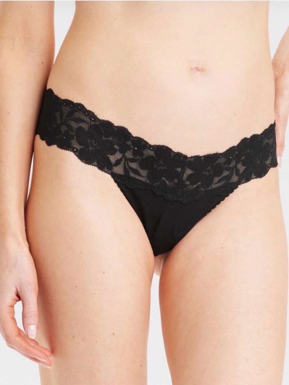 NWT Auden Black Lace-Trim Thong Panty